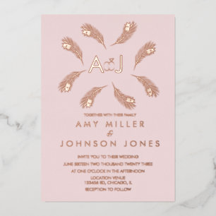 Tropical Leaf Ring Sage Wedding Pressed   Foil Inv Invitation