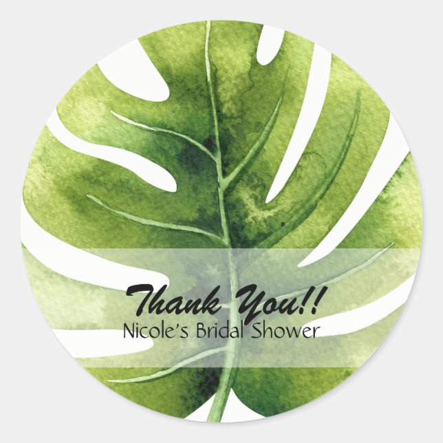 Tropical Leaf Summer Luau Party Wedding Favor Classic Round Sticker (Front)