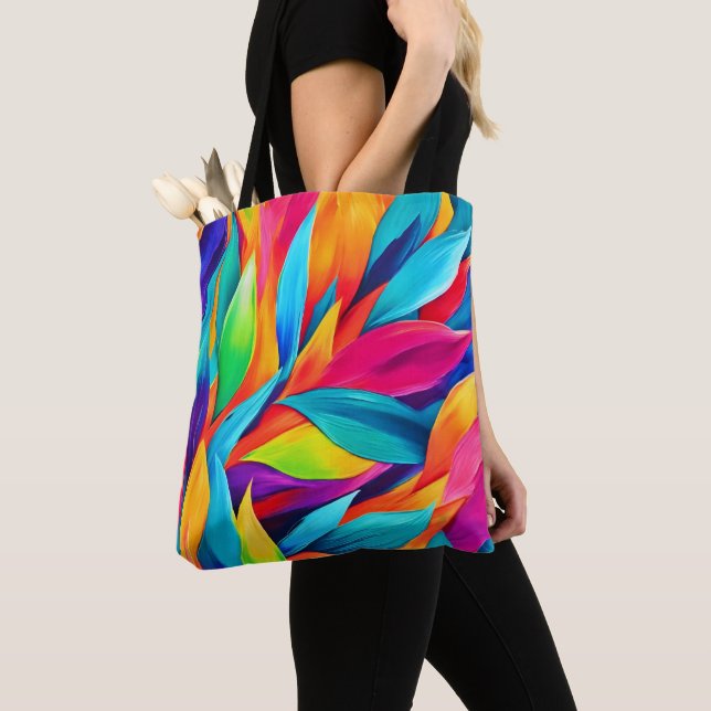 Tropical Leaf Tapestry Painting Tote Bag (Close Up)