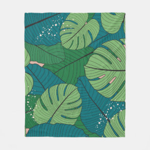Tropical Leaf Tapestry: Vintage Verdure Fleece Blanket