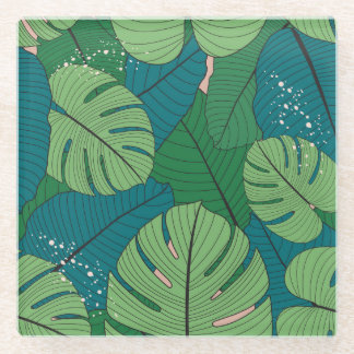 Tropical Leaf Tapestry: Vintage Verdure Glass Coaster