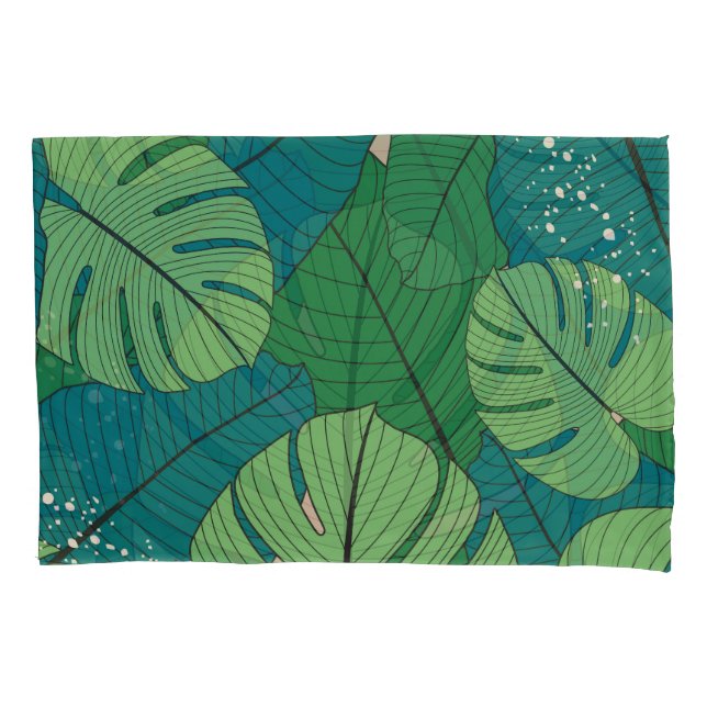 Tropical Leaf Tapestry: Vintage Verdure Pillow Case (Front)
