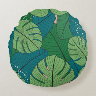 Tropical Leaf Tapestry: Vintage Verdure Round Pillow