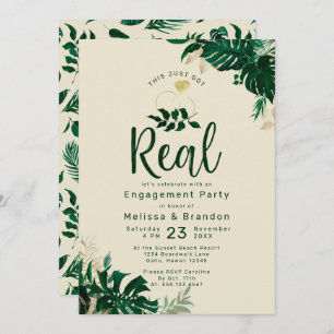 Tropical Leaf This Just Got Real Engagement Party Invitation