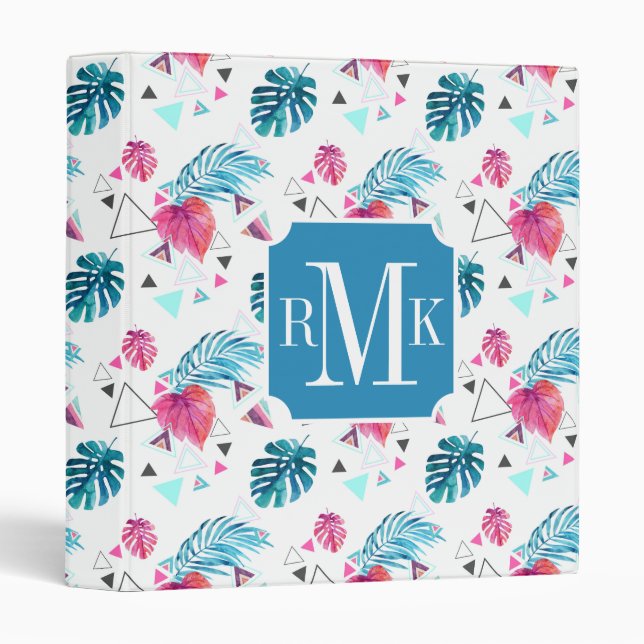 Tropical Leaf Triangle Pattern 3 Ring Binder (Front/Spine)
