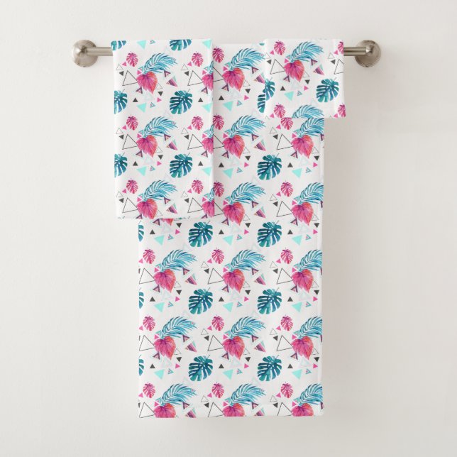 Tropical Leaf Triangle Pattern Bath Towel Set (Insitu)