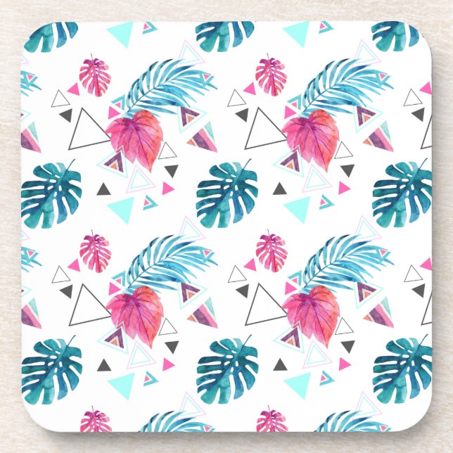Tropical Leaf Triangle Pattern Beverage Coaster (Front)