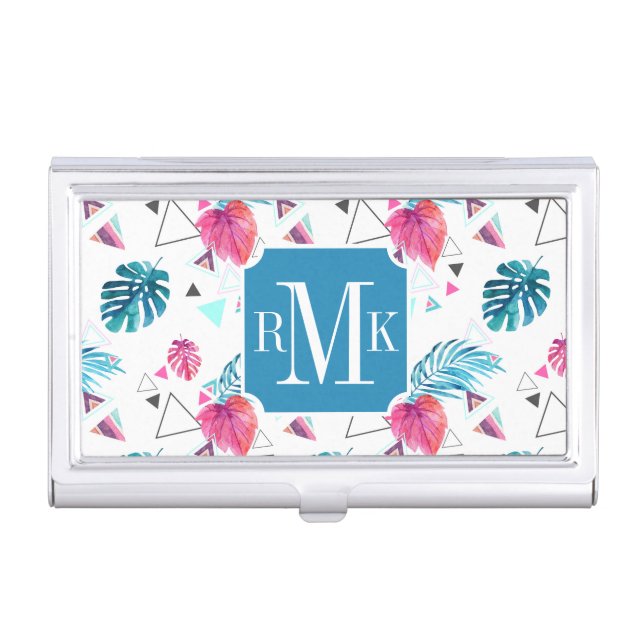 Tropical Leaf Triangle Pattern Business Card Holder (Front)
