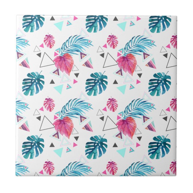 Tropical Leaf Triangle Pattern Ceramic Tile (Front)