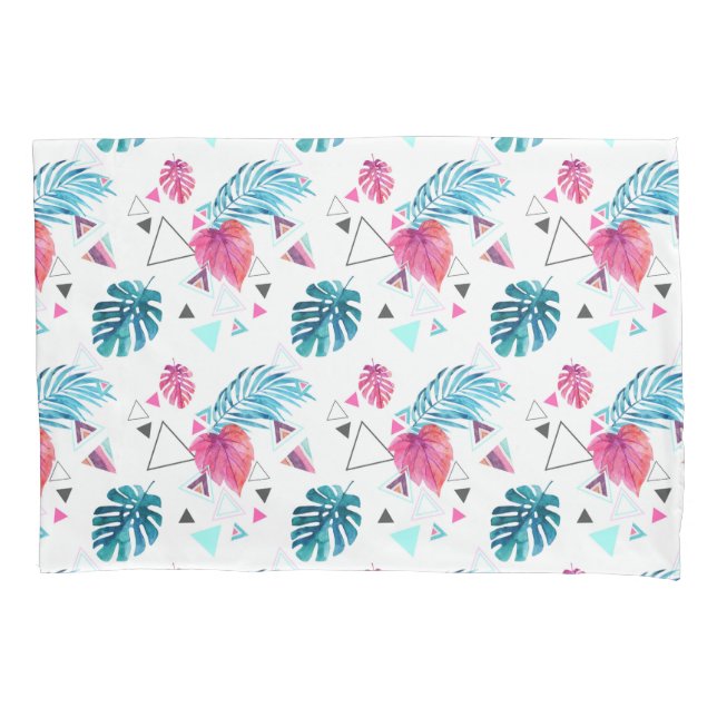 Tropical Leaf Triangle Pattern Pillow Case (Front-Left)