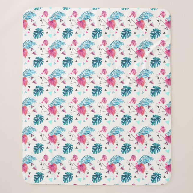 Tropical Leaf Triangle Pattern Sherpa Blanket (Front)