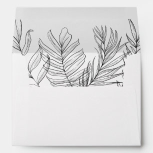 Tropical Leaf Vintage Black White Wedding Envelope