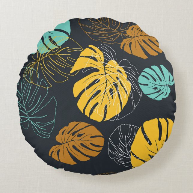 Tropical Leaf Vintage Wallpaper Pattern Round Pillow (Front)