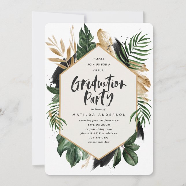Tropical leaf virtual graduation invitation (Front)