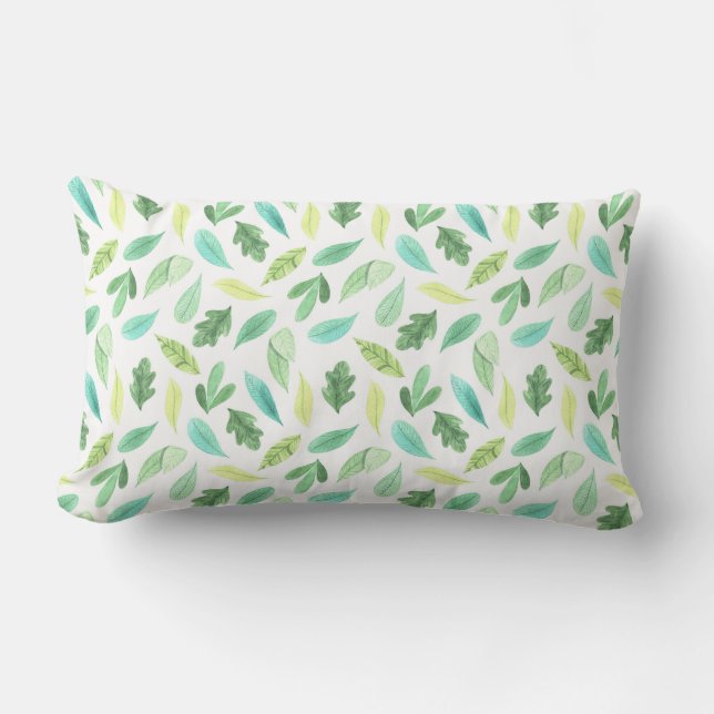 Tropical Leaf Watercolor Decor Lumbar Pillow (Front)