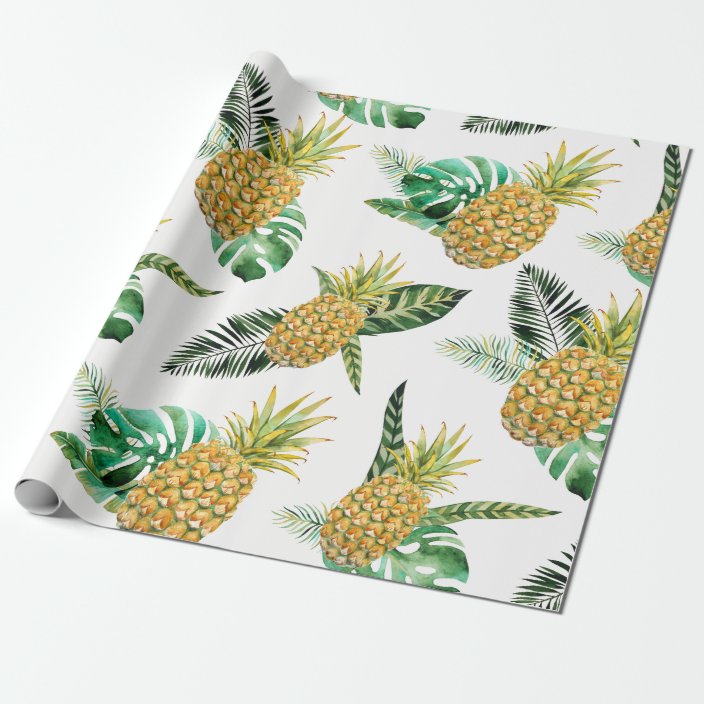 Tropical leaf watercolor pineapple wrapping paper