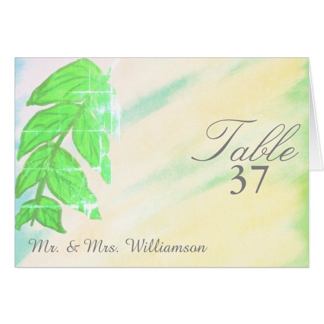 Tropical Leaf Watercolor Wedding Tent Cards (Front Horizontal)