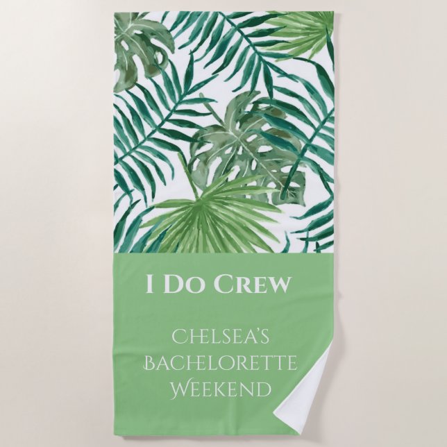 Tropical Leaf White Bachelorette Beach Party Towel (Front)