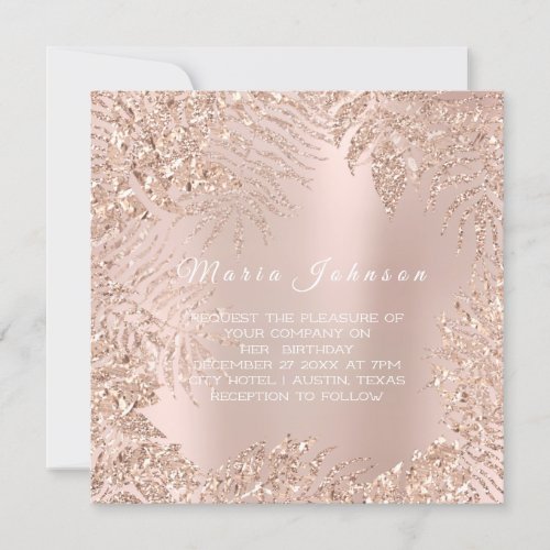 Tropical Leafs Glitter Garden Blush Rose Gold Invitation