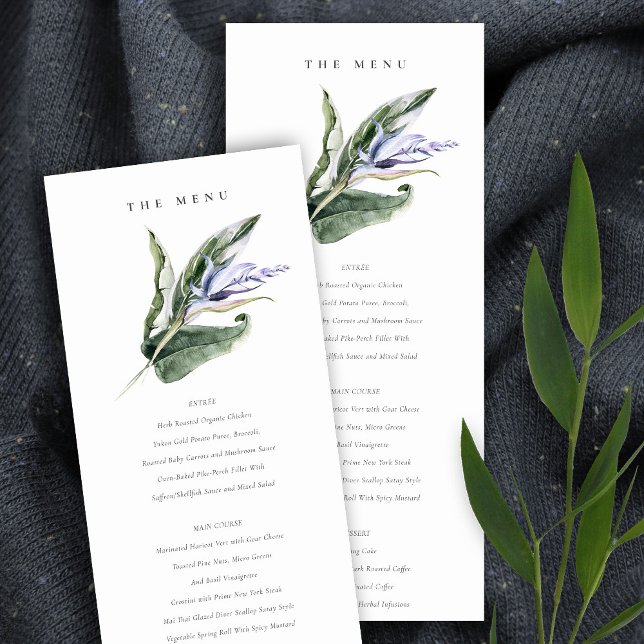 Tropical Leafy Blue Floral Wedding Menu Card (Creator Uploaded)