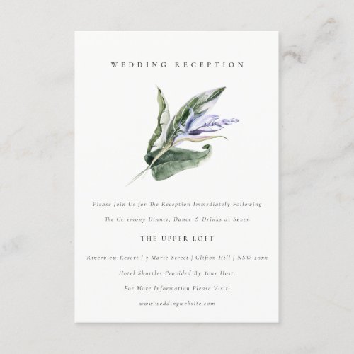 Tropical Leafy Blue Floral Wedding Reception Enclosure Card