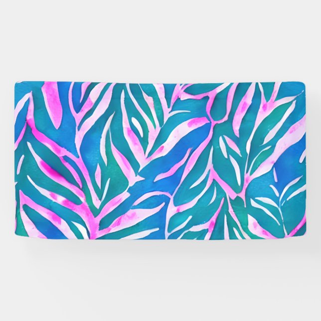 Tropical Leafy Blue Pink Pattern  Banner (Horizontal)