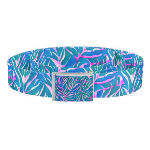 Tropical Leafy Blue Pink Pattern Belt