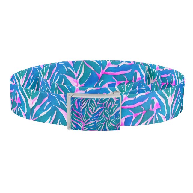 Tropical Leafy Blue Pink Pattern Belt (Coil)