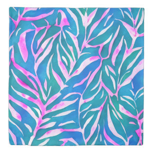 Tropical Leafy Blue Pink Pattern Duvet Cover