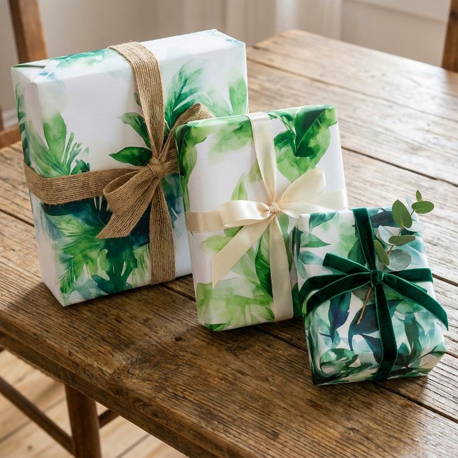 Tropical leafy green botanical house plant wrapping paper sheets (Tropical leafy green botanical house plant wrapping paper sheets.)