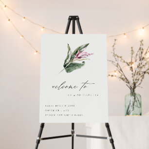 Tropical Leafy Pink Flora Any Age Birthday Welcome Foam Board