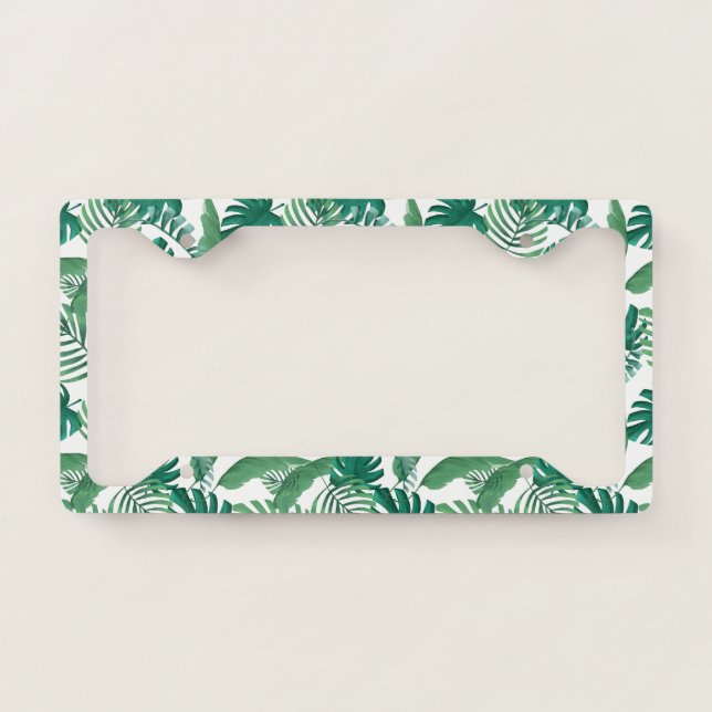 Tropical Leafy Print License Plate Frame (Front)
