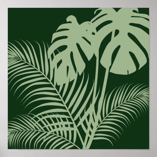 Tropical Leaves 1 Dark Green Modern Art Print | Zazzle.com