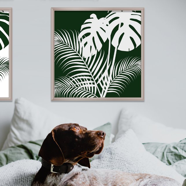 Tropical Leaves 1 White on Dark Green Art Print (Creator Uploaded)