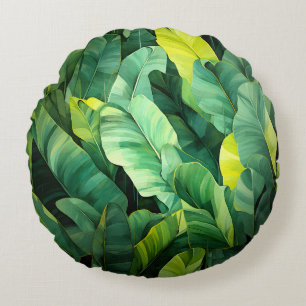 Tropical Leaves Abstract Botanical Jungle Nature Round Pillow