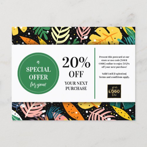 Tropical Leaves Abstract Coupon Discount Postcard
