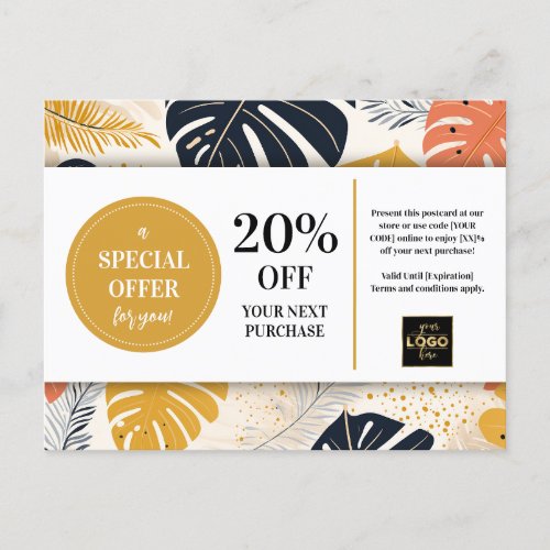 Tropical Leaves Abstract Coupon Discount Postcard