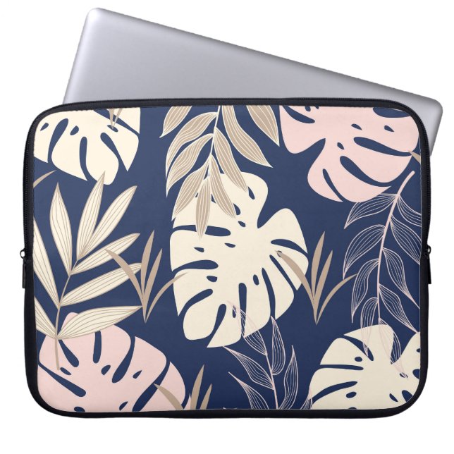 Tropical Leaves: Abstract Jungle Print Laptop Sleeve (Front)