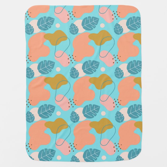 Tropical Leaves, abstract shapes dots lines Boho Baby Blanket (Front)