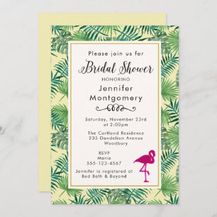 Tropical Leaves and a Pink Flamingo Bridal Shower Invitation
