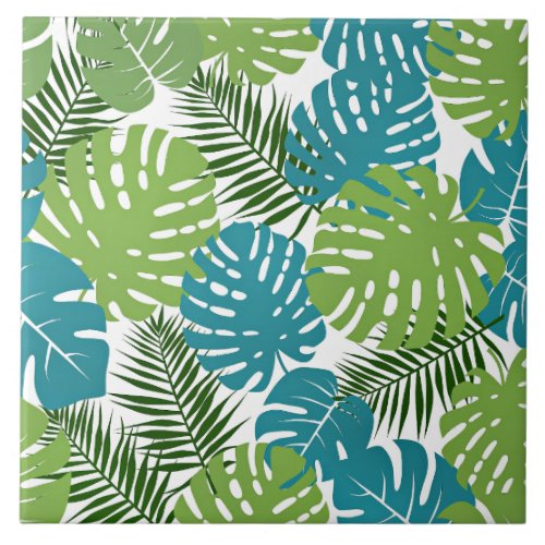 Tropical leaves and ferns ceramic tile