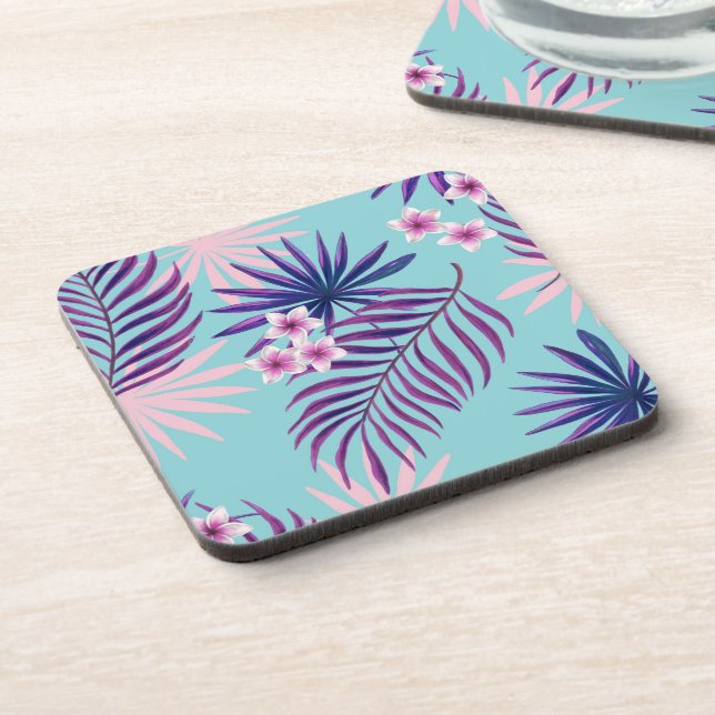 Tropical leaves and flowers 2 beverage coaster (Left Side)