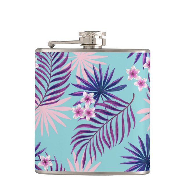 Tropical leaves and flowers 2 flask (Front)