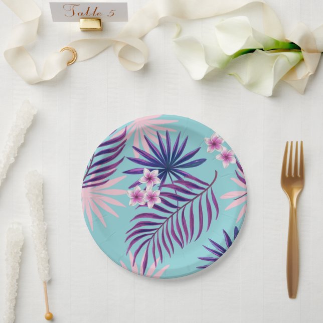 Tropical leaves and flowers 2 paper plates (Wedding)