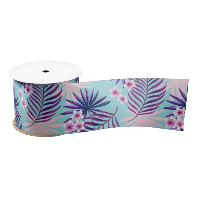 Tropical leaves and flowers 2 satin ribbon (Spool)