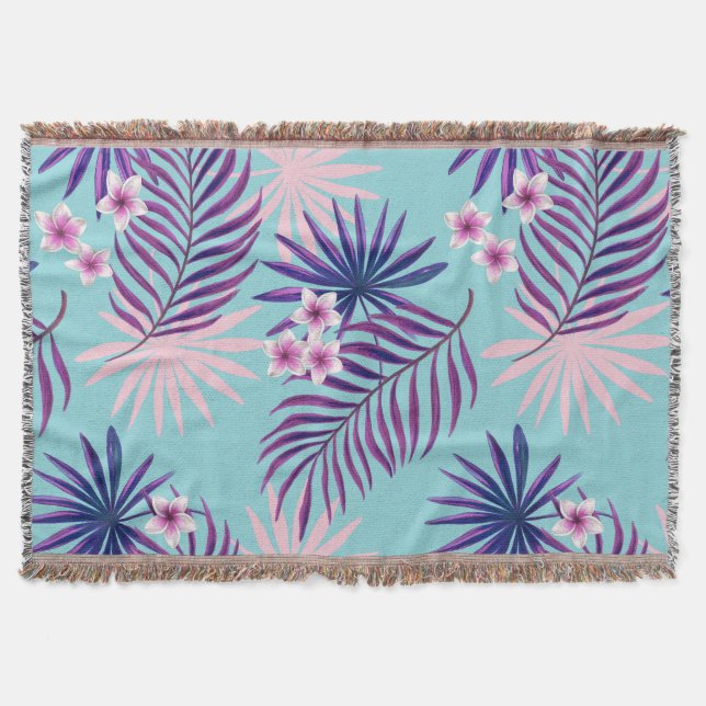 Tropical leaves and flowers 2 throw blanket (Front)