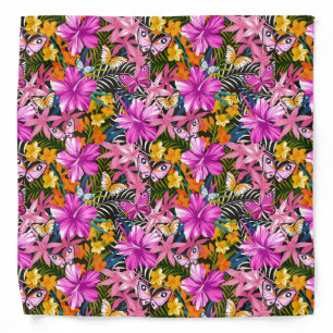 Tropical leaves and flowers bandana