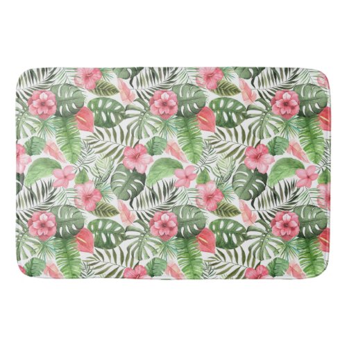 Tropical Leaves and Flowers Bath Mat