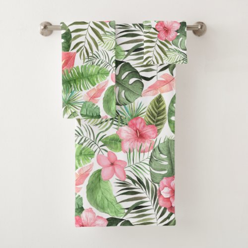 Tropical Leaves and Flowers Bath Towel Set