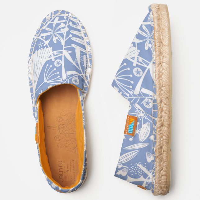 Tropical Leaves and Flowers Blue Espadrilles (Side)